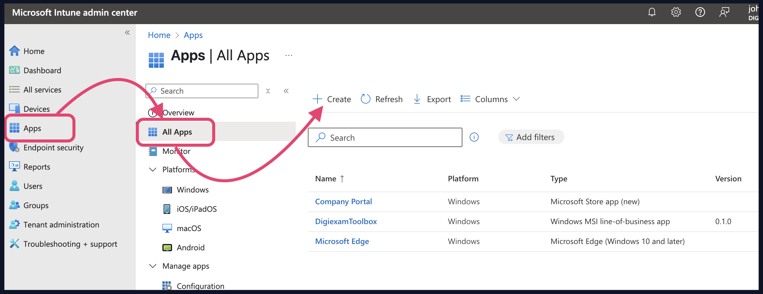 Digiexam Intune Create.png